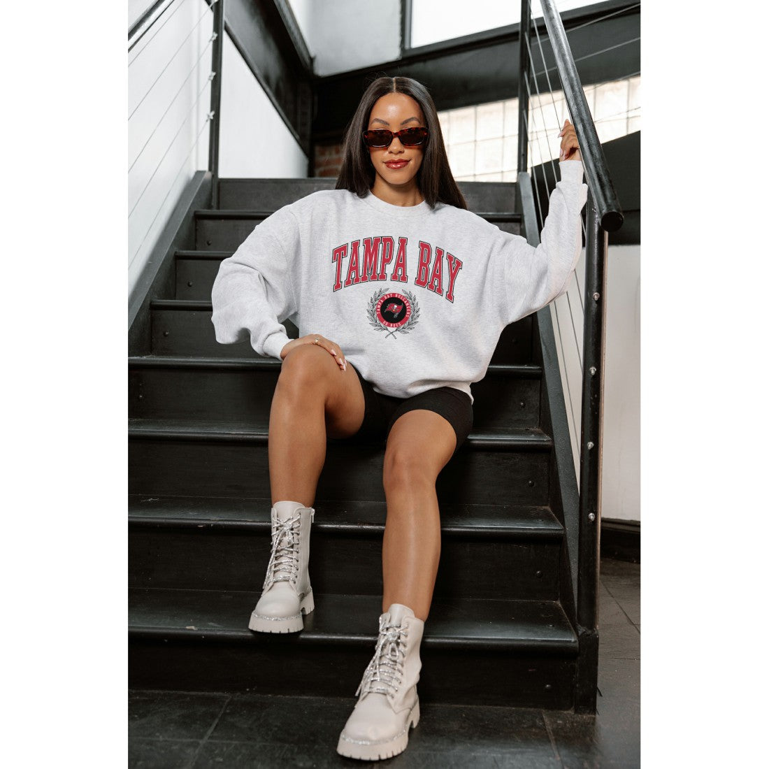 Tampa Bay Buccaneers Gameday Couture Women's Traditional Logo Oversized Premium Fleece Pullover Sweatshirt - Ash - NFL