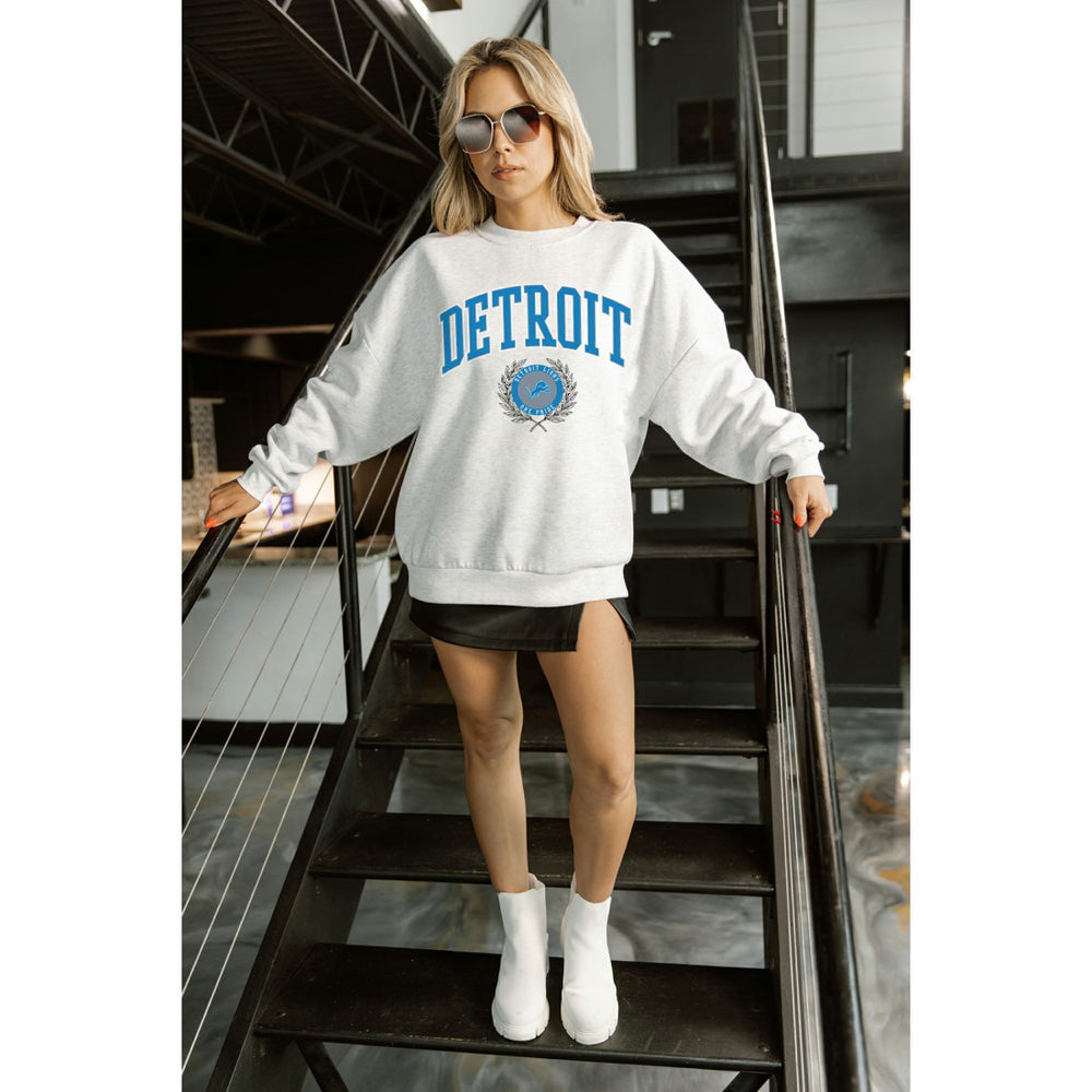 Detroit Lions Gameday Couture Women's Traditional Logo Oversized Premium Fleece Pullover Sweatshirt - Ash - NFL