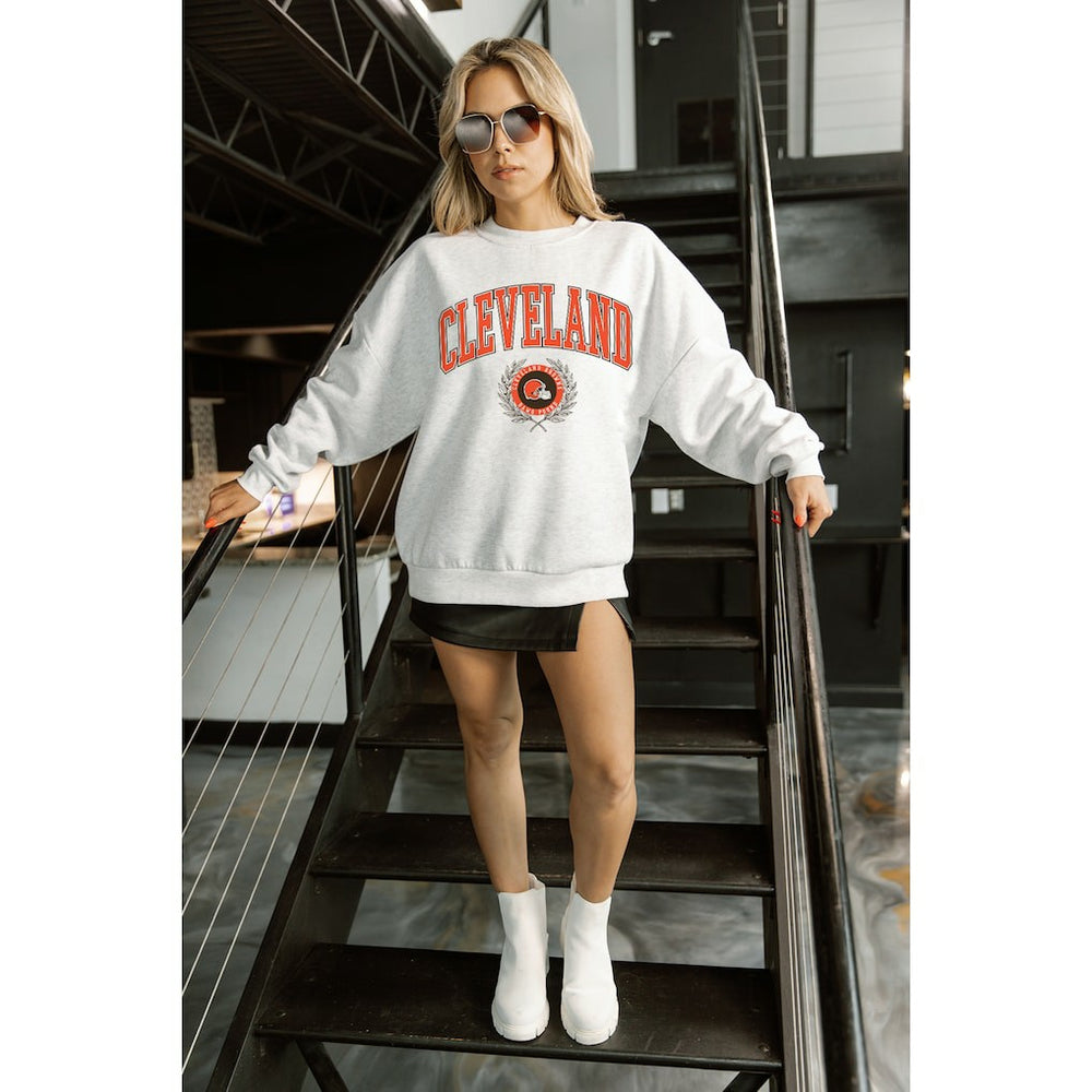 Cleveland Browns Gameday Couture Women's Traditional Logo Oversized Premium Fleece Pullover Sweatshirt - Ash - NFL