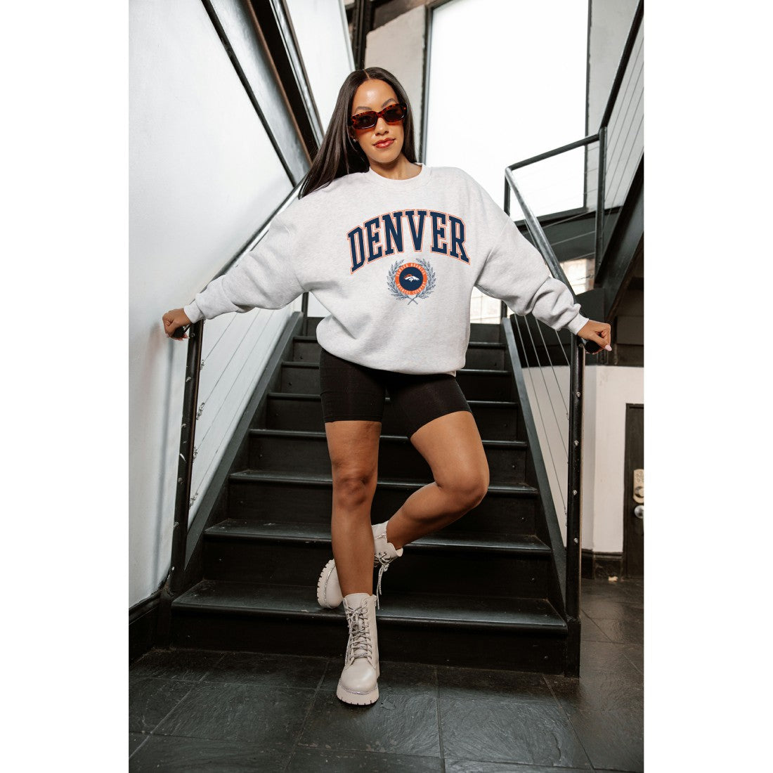 Denver Broncos Gameday Couture Women's Traditional Logo Oversized Premium Fleece Pullover Sweatshirt - Ash - NFL