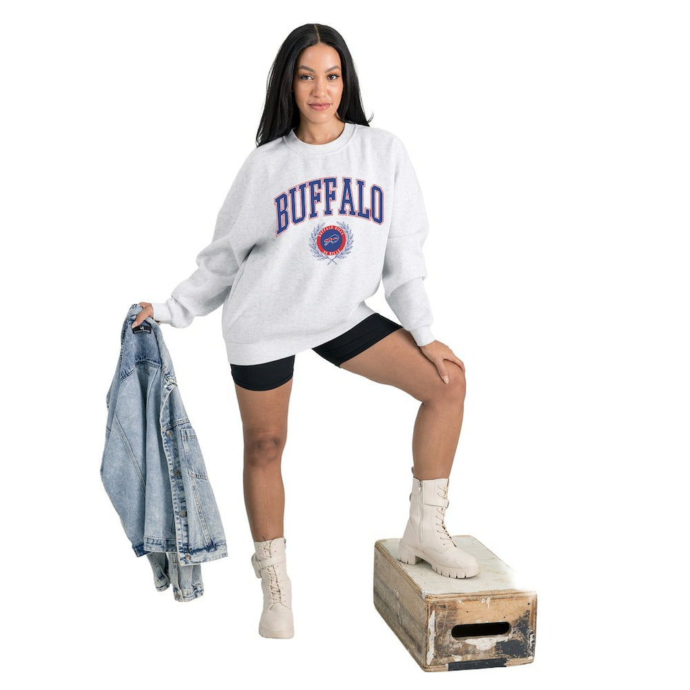 Buffalo Bills Gameday Couture Women's Traditional Logo Oversized Premium Fleece Pullover Sweatshirt - Ash - NFL