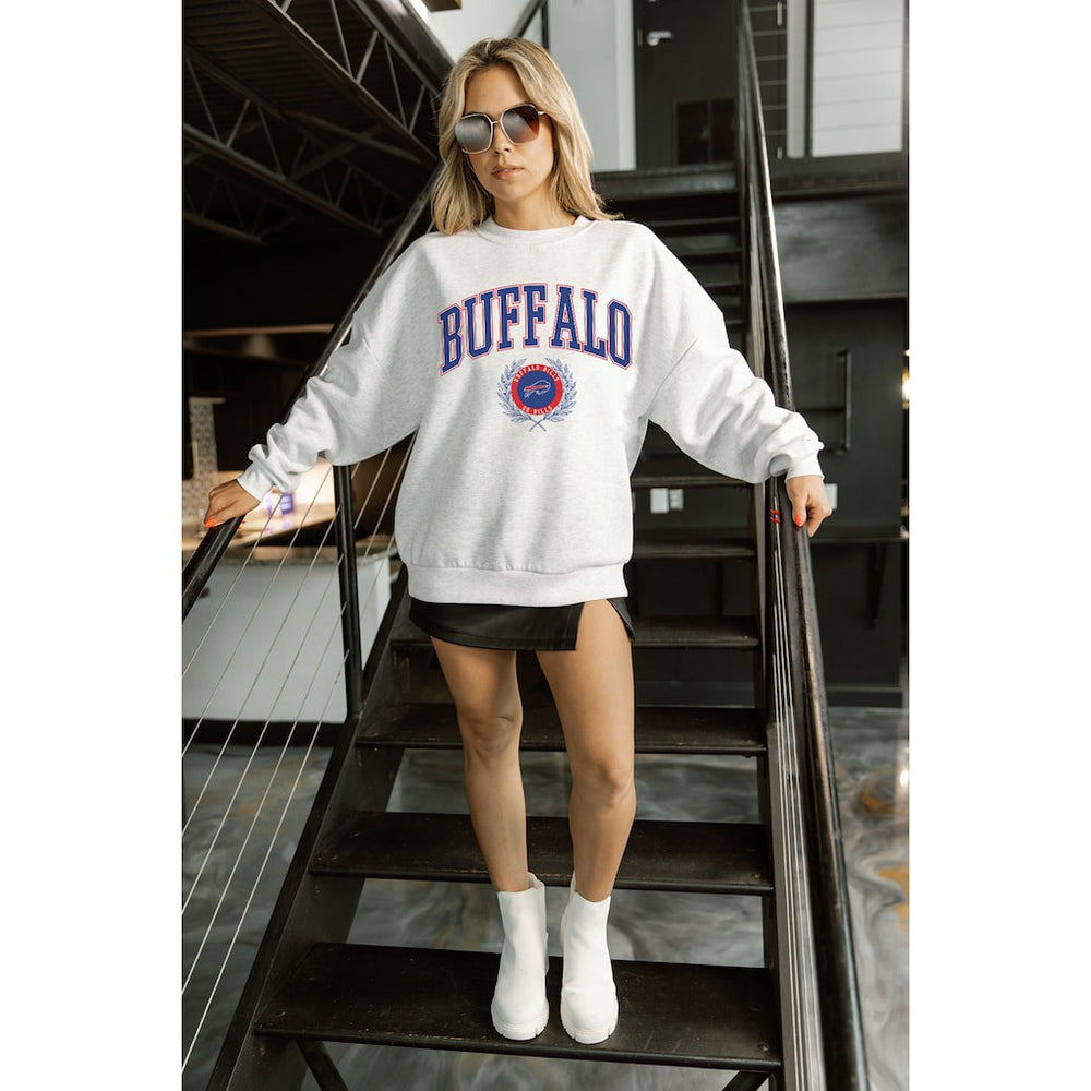 Buffalo Bills Gameday Couture Women's Traditional Logo Oversized Premium Fleece Pullover Sweatshirt - Ash - NFL