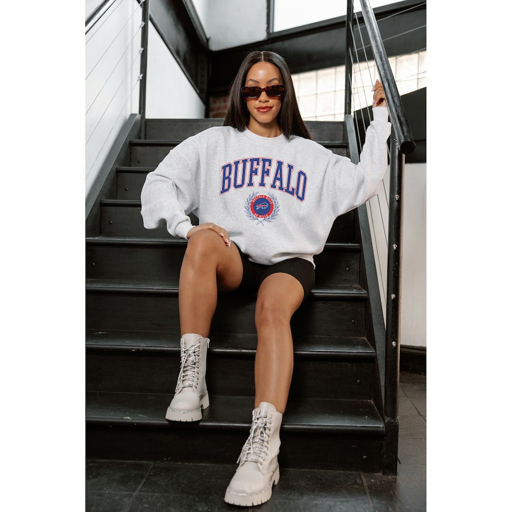 Buffalo Bills Gameday Couture Women's Traditional Logo Oversized Premium Fleece Pullover Sweatshirt - Ash - NFL