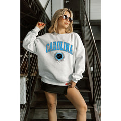 Carolina Panthers Gameday Couture Women's Traditional Logo Oversized Premium Fleece Pullover Sweatshirt - Ash - NFL