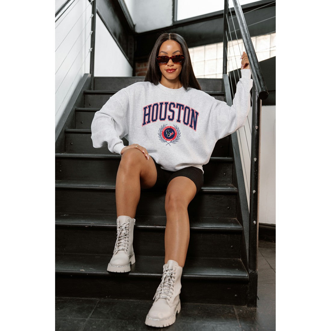 Houston Texans Gameday Couture Women's Traditional Logo Oversized Premium Fleece Pullover Sweatshirt - Ash - NFL