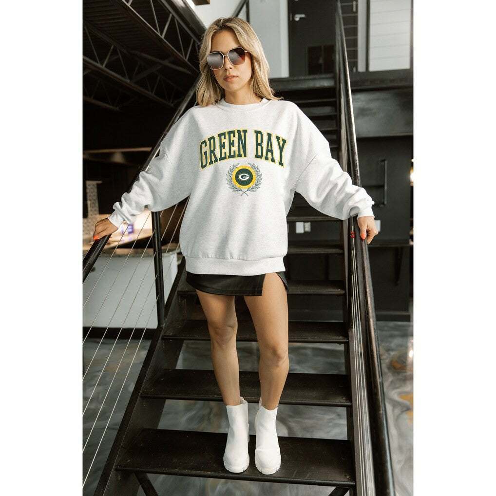 Green Bay Packers Gameday Couture Women's Traditional Logo Oversized Premium Fleece Pullover Sweatshirt - Ash - NFL