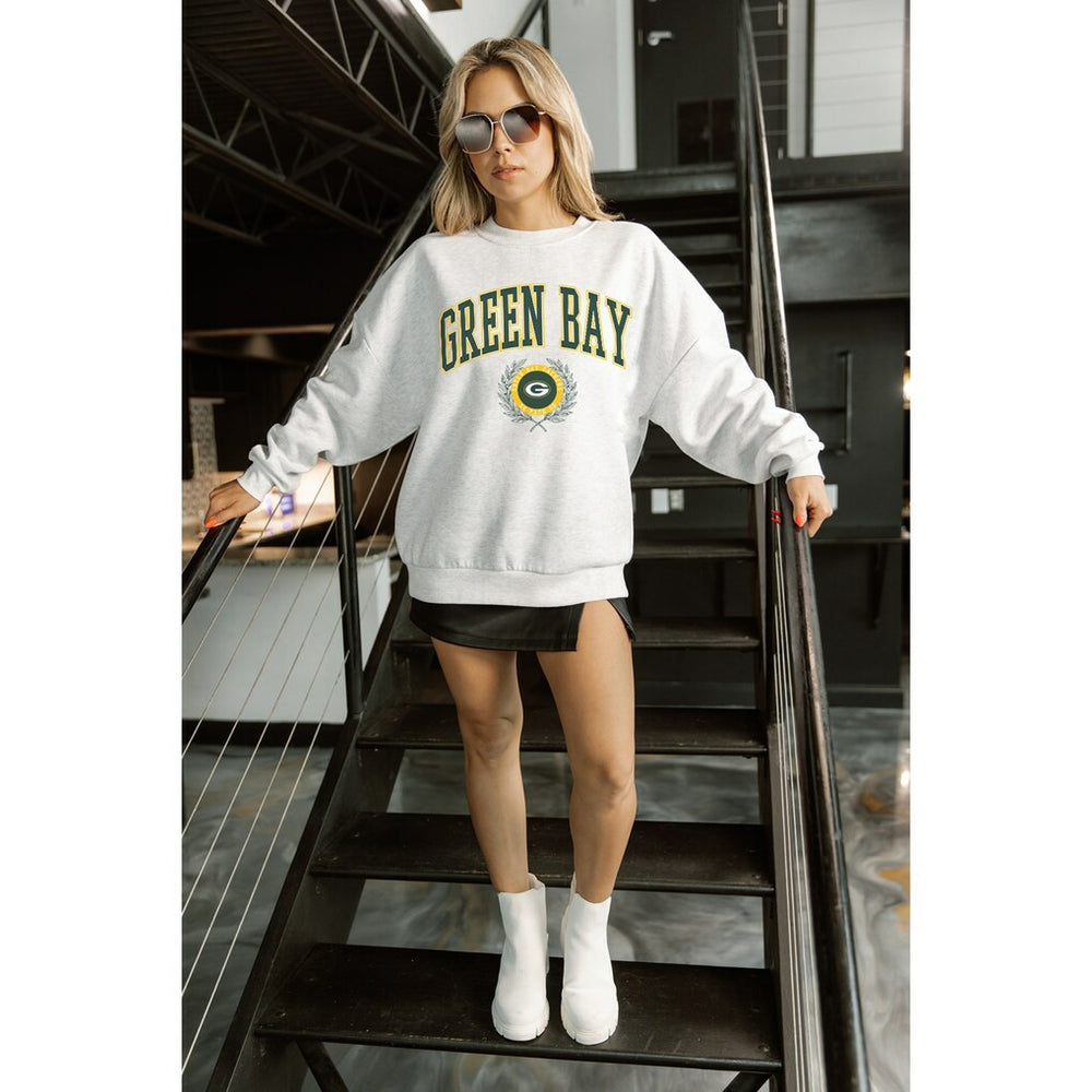 Green Bay Packers Gameday Couture Women's Traditional Logo Oversized Premium Fleece Pullover Sweatshirt - Ash - NFL