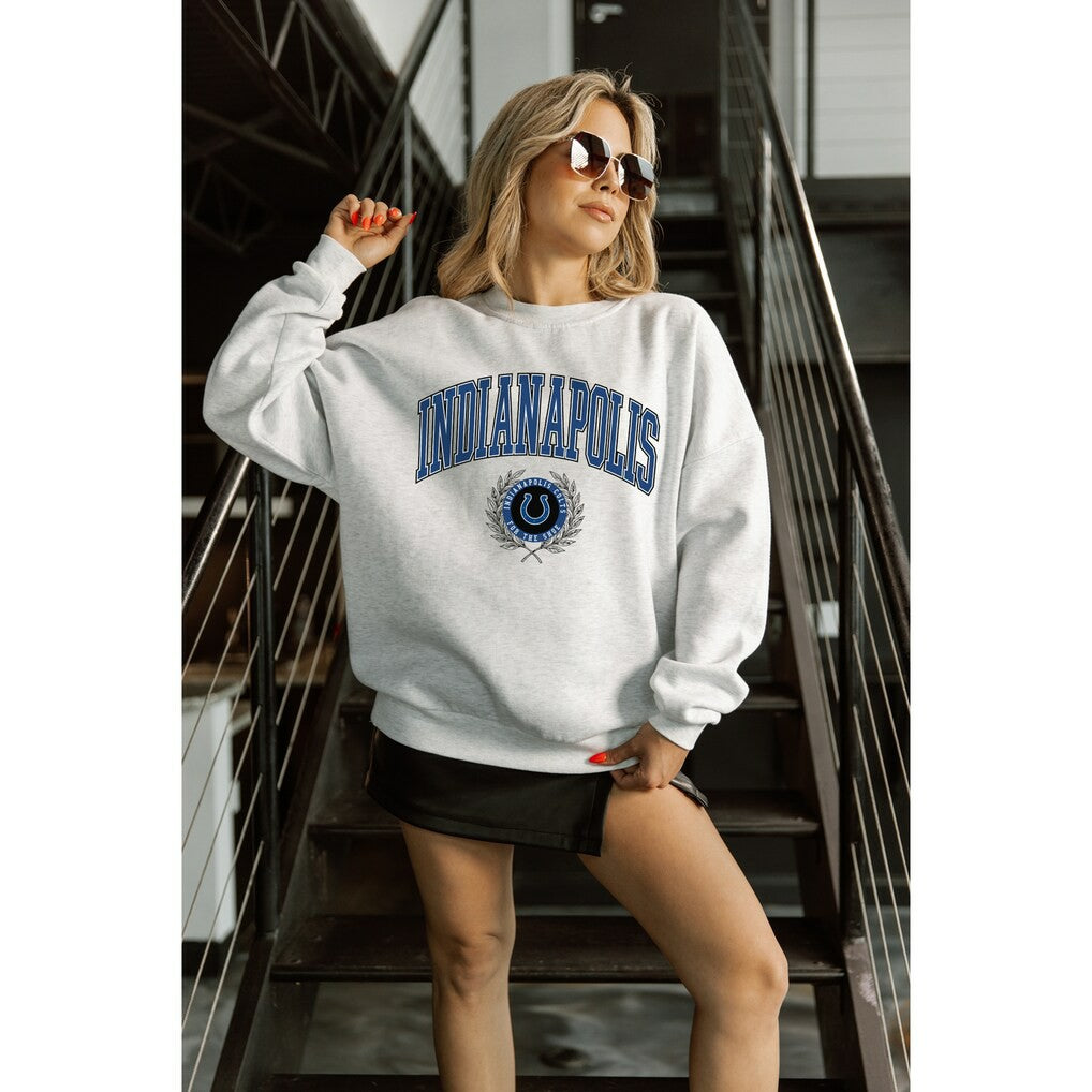 Indianapolis Colts Gameday Couture Women's Traditional Logo Oversized Premium Fleece Pullover Sweatshirt - Ash - NFL