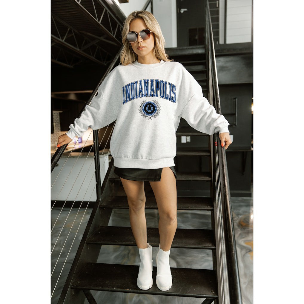 Indianapolis Colts Gameday Couture Women's Traditional Logo Oversized Premium Fleece Pullover Sweatshirt - Ash - NFL