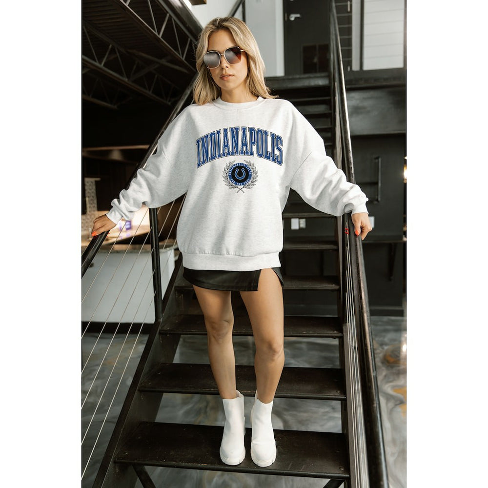 Indianapolis Colts Gameday Couture Women's Traditional Logo Oversized Premium Fleece Pullover Sweatshirt - Ash - NFL