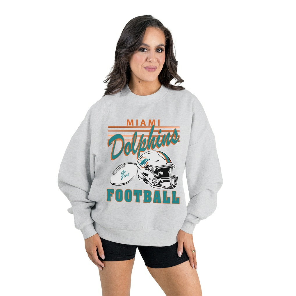 Miami Dolphins Gameday Couture Women's Home Turf Oversized Premium Fleece Pullover Sweatshirt - Ash - NFL