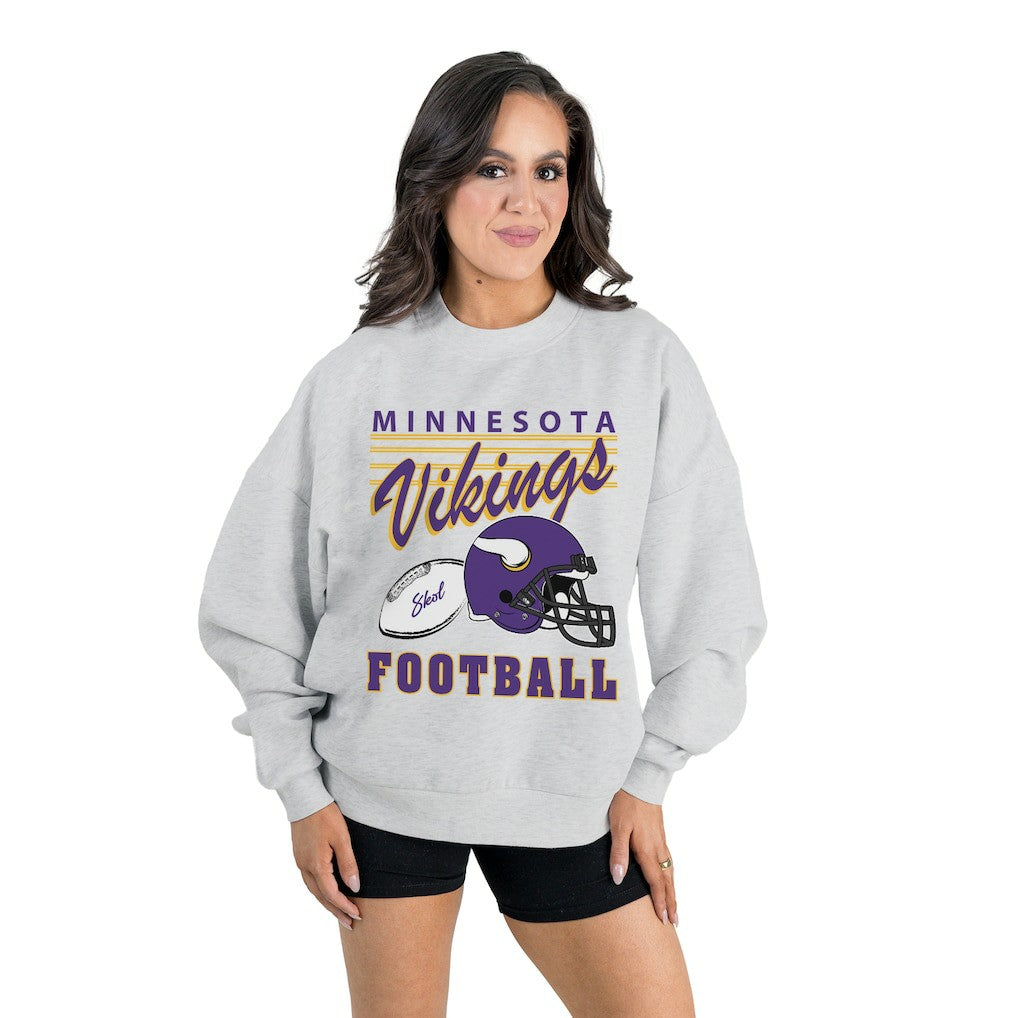 Minnesota Vikings Gameday Couture Women's Home Turf Oversized Premium Fleece Pullover Sweatshirt - Ash - NFL