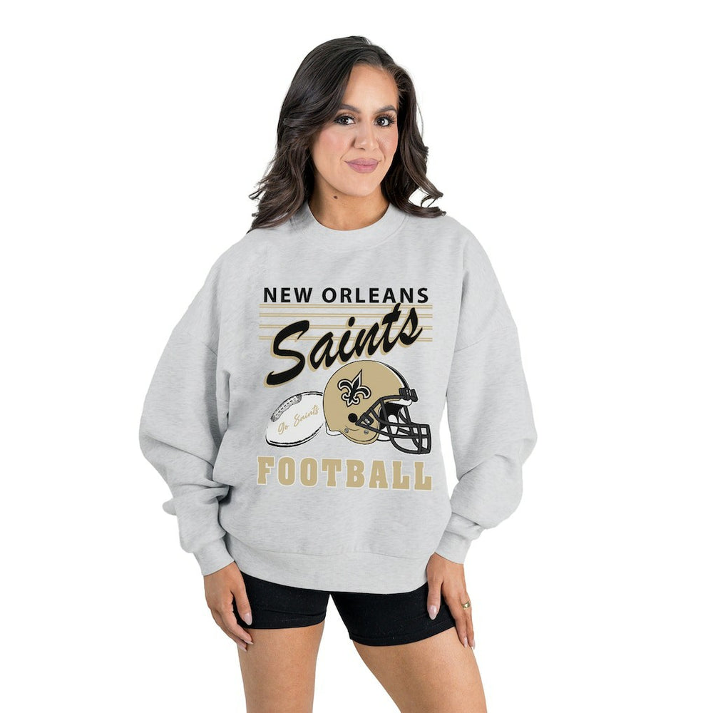 New Orleans Saints Gameday Couture Women's Home Turf Oversized Premium Fleece Pullover Sweatshirt - Ash - NFL