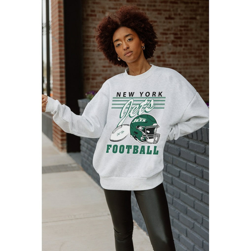 New York Jets Gameday Couture Women's Home Turf Oversized Premium Fleece Pullover Sweatshirt - Ash - NFL