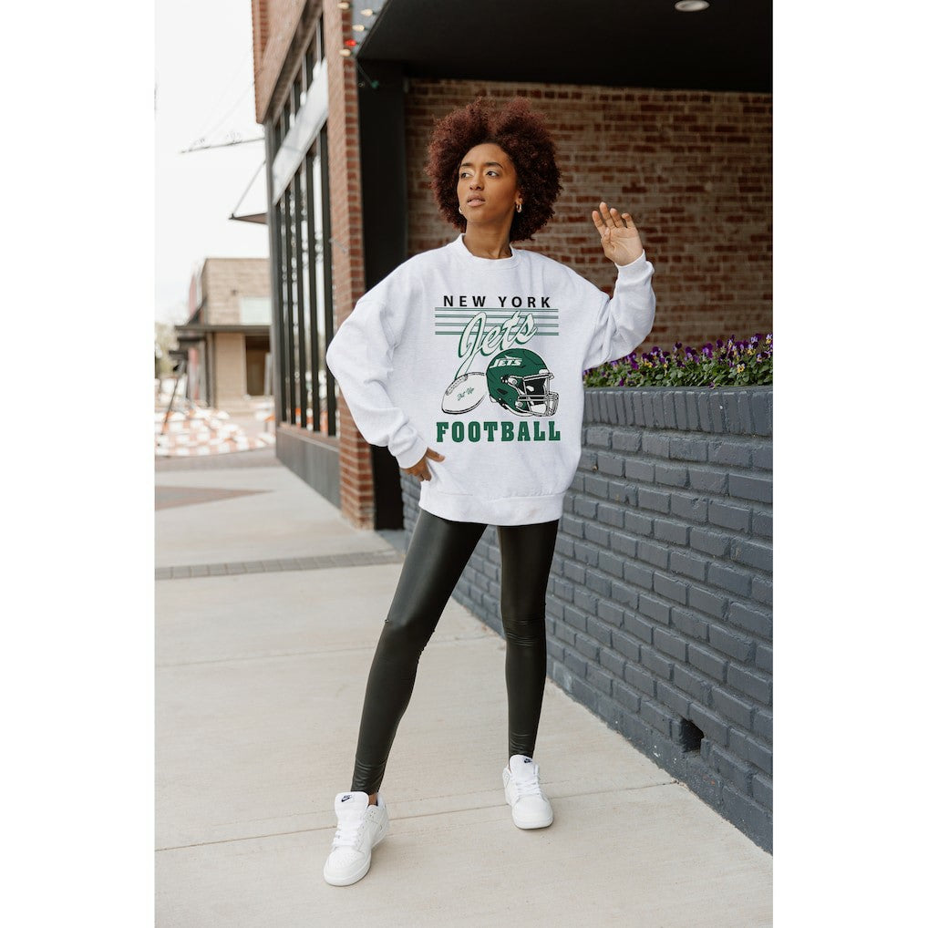 New York Jets Gameday Couture Women's Home Turf Oversized Premium Fleece Pullover Sweatshirt - Ash - NFL