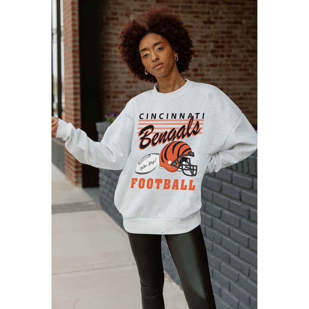 Cincinnati Bengals Gameday Couture Women's Home Turf Oversized Premium Fleece Pullover Sweatshirt - Ash - NFL