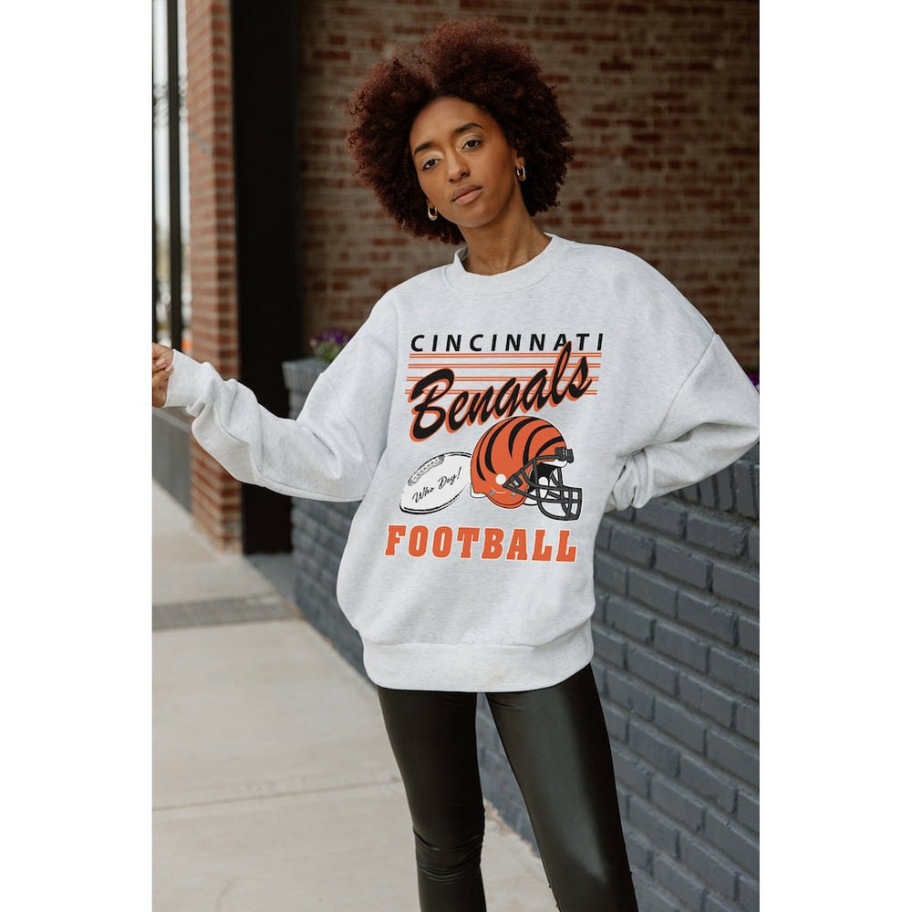 Cincinnati Bengals Gameday Couture Women's Home Turf Oversized Premium Fleece Pullover Sweatshirt - Ash - NFL