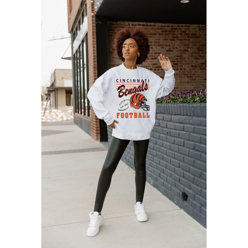 Cincinnati Bengals Gameday Couture Women's Home Turf Oversized Premium Fleece Pullover Sweatshirt - Ash - NFL
