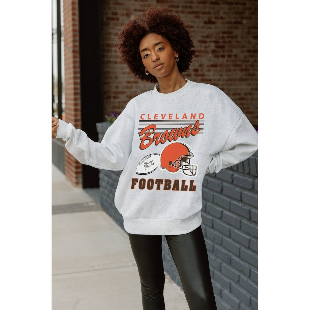 Cleveland Browns Gameday Couture Women's Home Turf Oversized Premium Fleece Pullover Sweatshirt - Ash - NFL