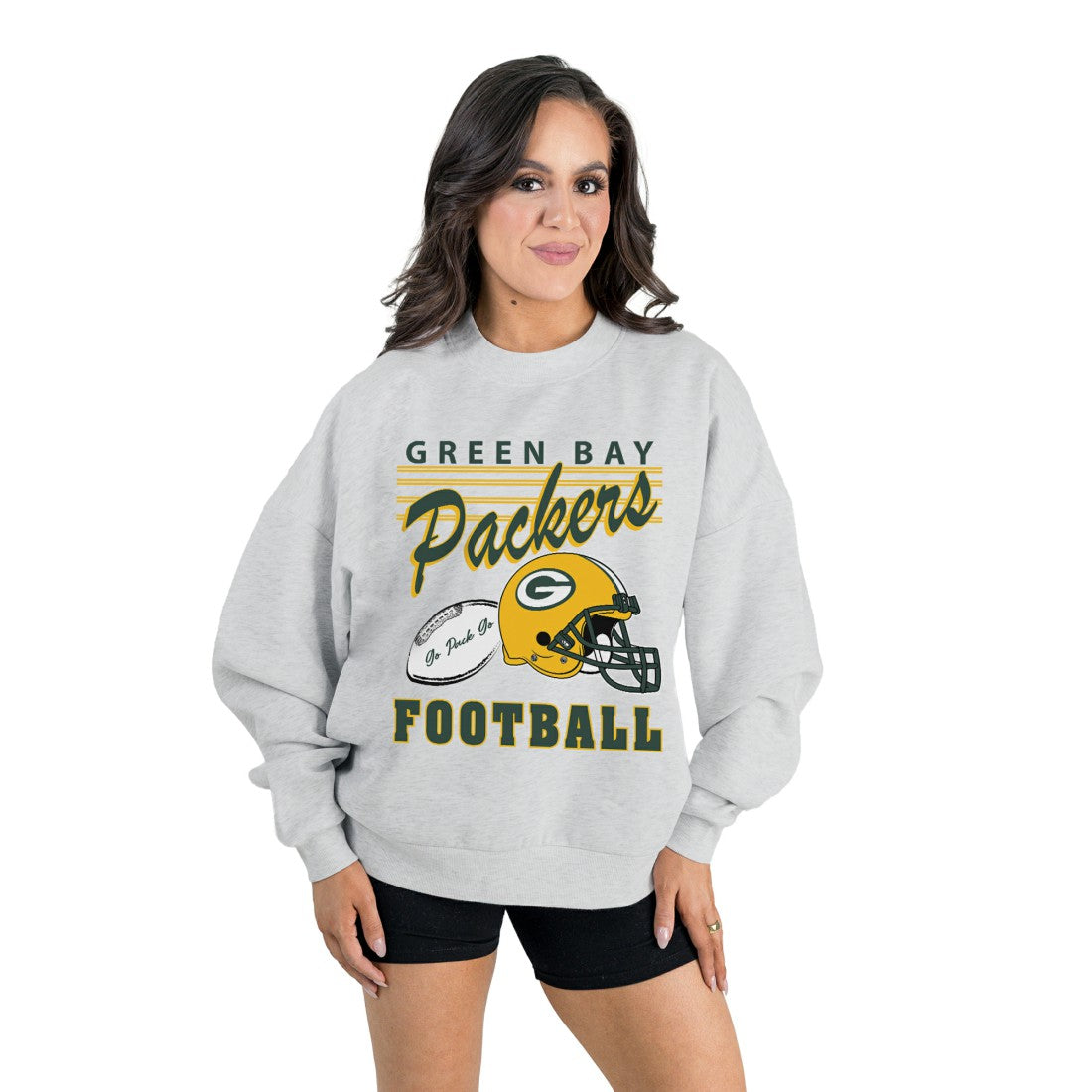 Green Bay Packers Gameday Couture Women's Home Turf Oversized Premium Fleece Pullover Sweatshirt - Ash - NFL