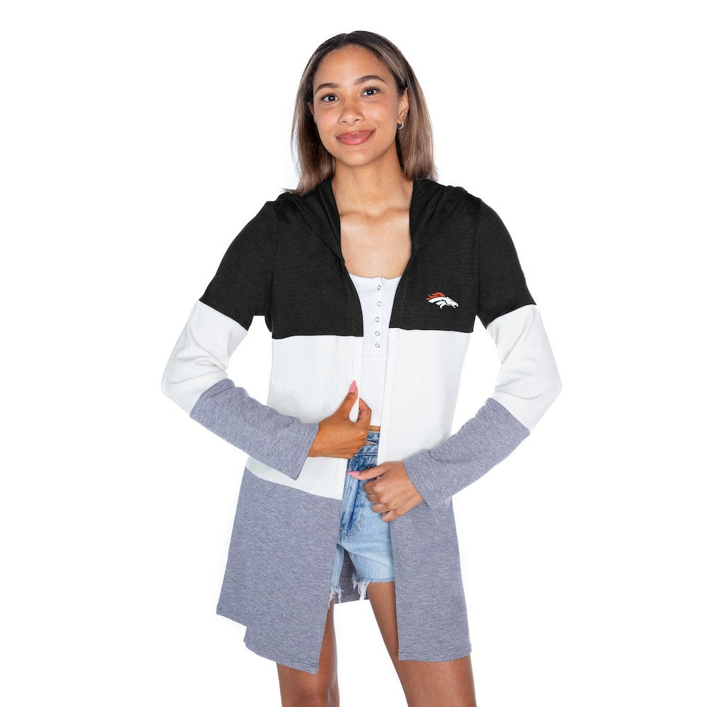 Denver Broncos Gameday Couture Women's Tri-Blend Color Block Lightweight Cardigan Hoodie - Black - NFL