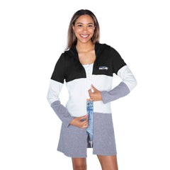 Seattle Seahawks Gameday Couture Women's Tri-Blend Color Block Lightweight Cardigan Hoodie - Black - NFL