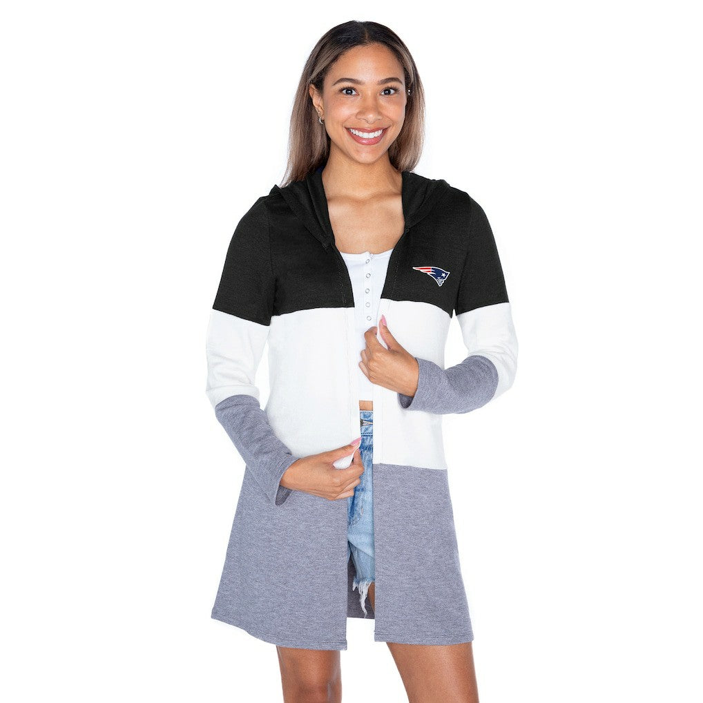 New England Patriots Gameday Couture Women's Tri-Blend Color Block Lightweight Cardigan Hoodie - Black - NFL