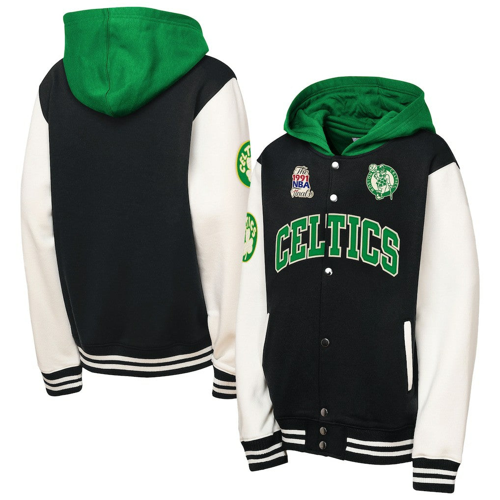 Mitchell & Ness Boston Celtics Youth Hardwood Classics Courtside Fleece Full-Snap Hoodie Jacket Black