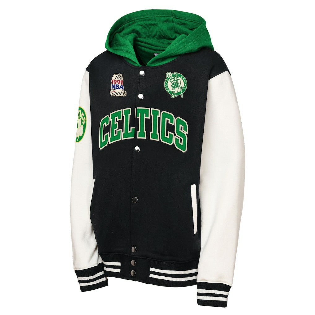 Mitchell & Ness Boston Celtics Youth Hardwood Classics Courtside Fleece Full-Snap Hoodie Jacket Black