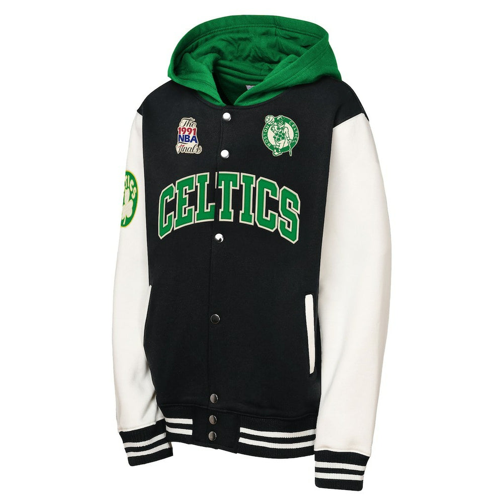 Mitchell & Ness Boston Celtics Youth Hardwood Classics Courtside Fleece Full-Snap Hoodie Jacket Black
