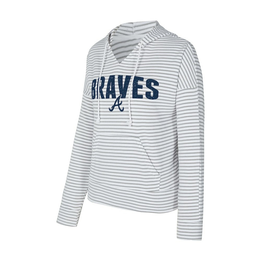 Atlanta Braves Concepts Sport Women's Liftoff Striped V-Neck Hoodie Outlet