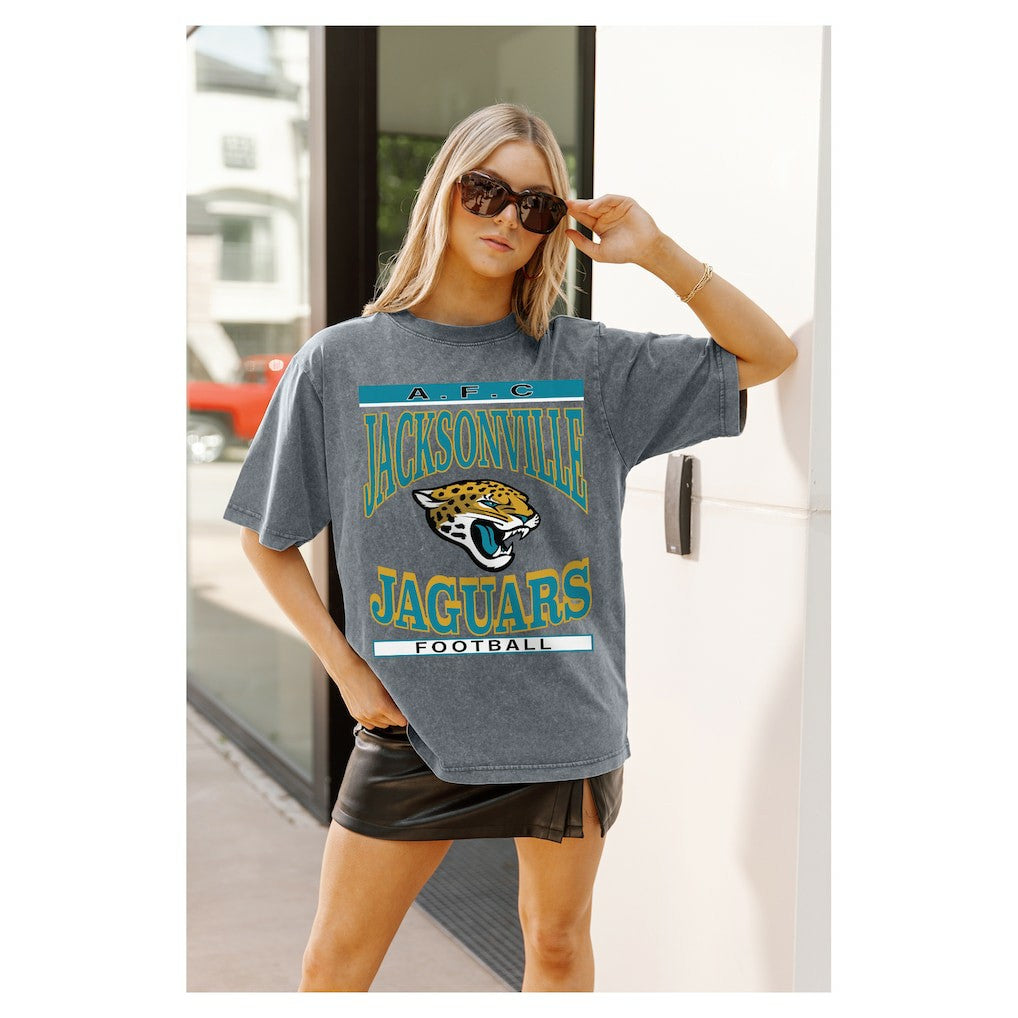 Jacksonville Jaguars Gameday Couture Women's Oversized Classic Grind Washed T-Shirt - Gray - NFL