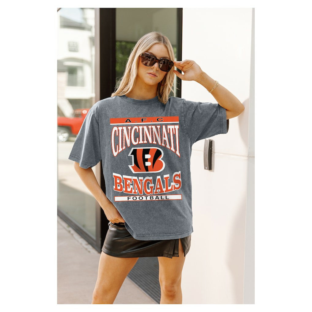 Cincinnati Bengals Gameday Couture Women's Oversized Classic Grind Washed T-Shirt - Gray - NFL