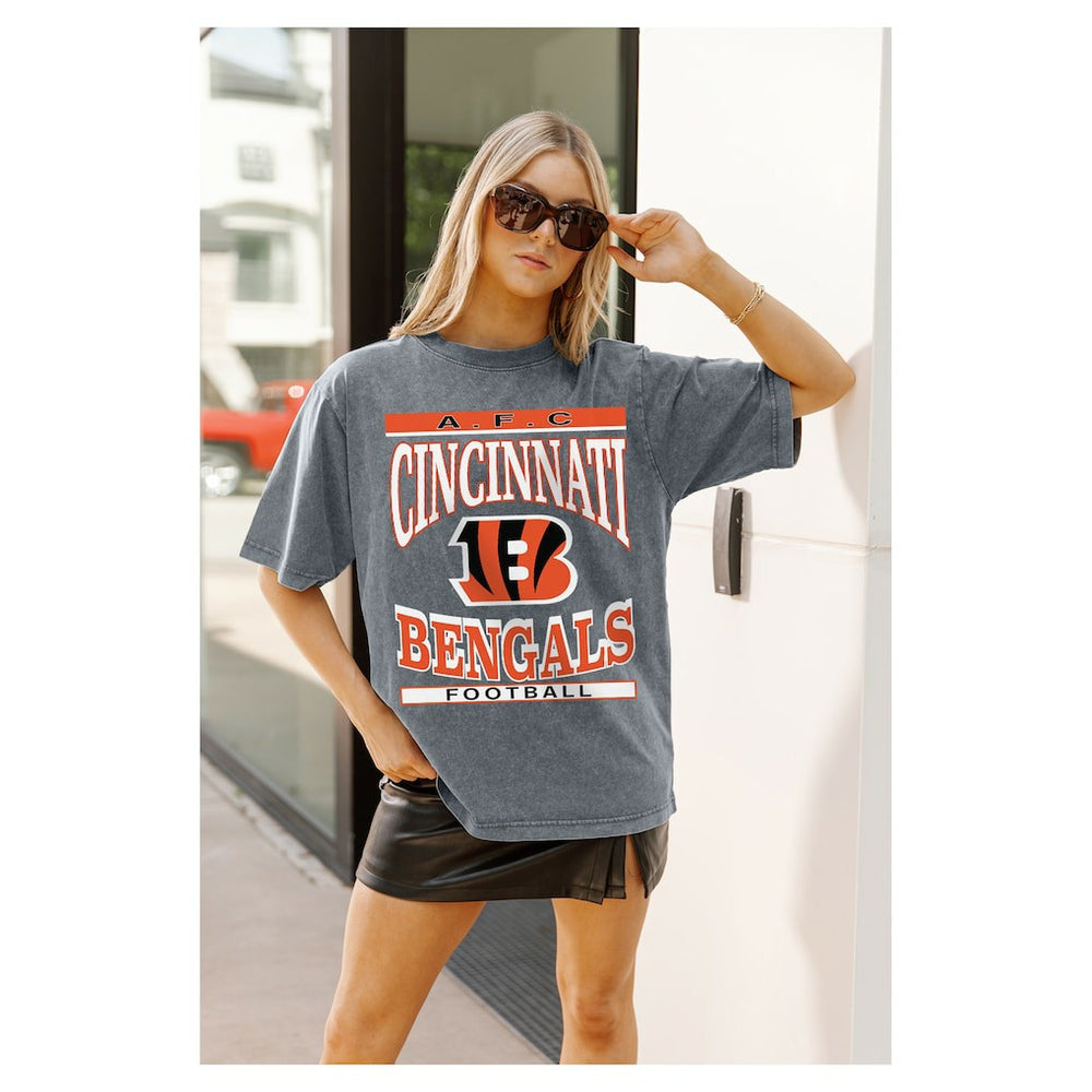 Cincinnati Bengals Gameday Couture Women's Oversized Classic Grind Washed T-Shirt - Gray - NFL