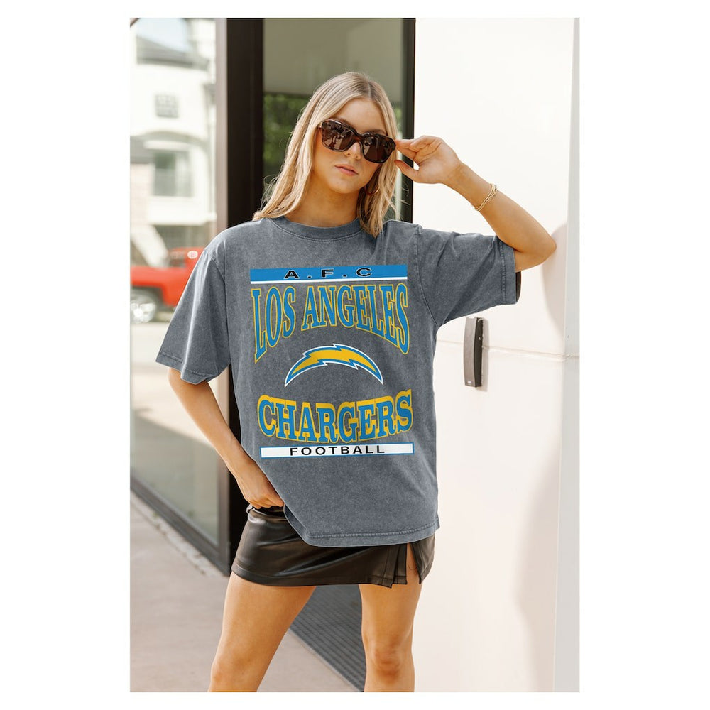 Los Angeles Chargers Gameday Couture Women's Oversized Classic Grind Washed T-Shirt - Gray - NFL