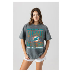Miami Dolphins Gameday Couture Women's Oversized Classic Grind Washed T-Shirt - Gray - NFL