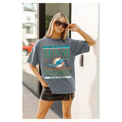 Miami Dolphins Gameday Couture Women's Oversized Classic Grind Washed T-Shirt - Gray - NFL