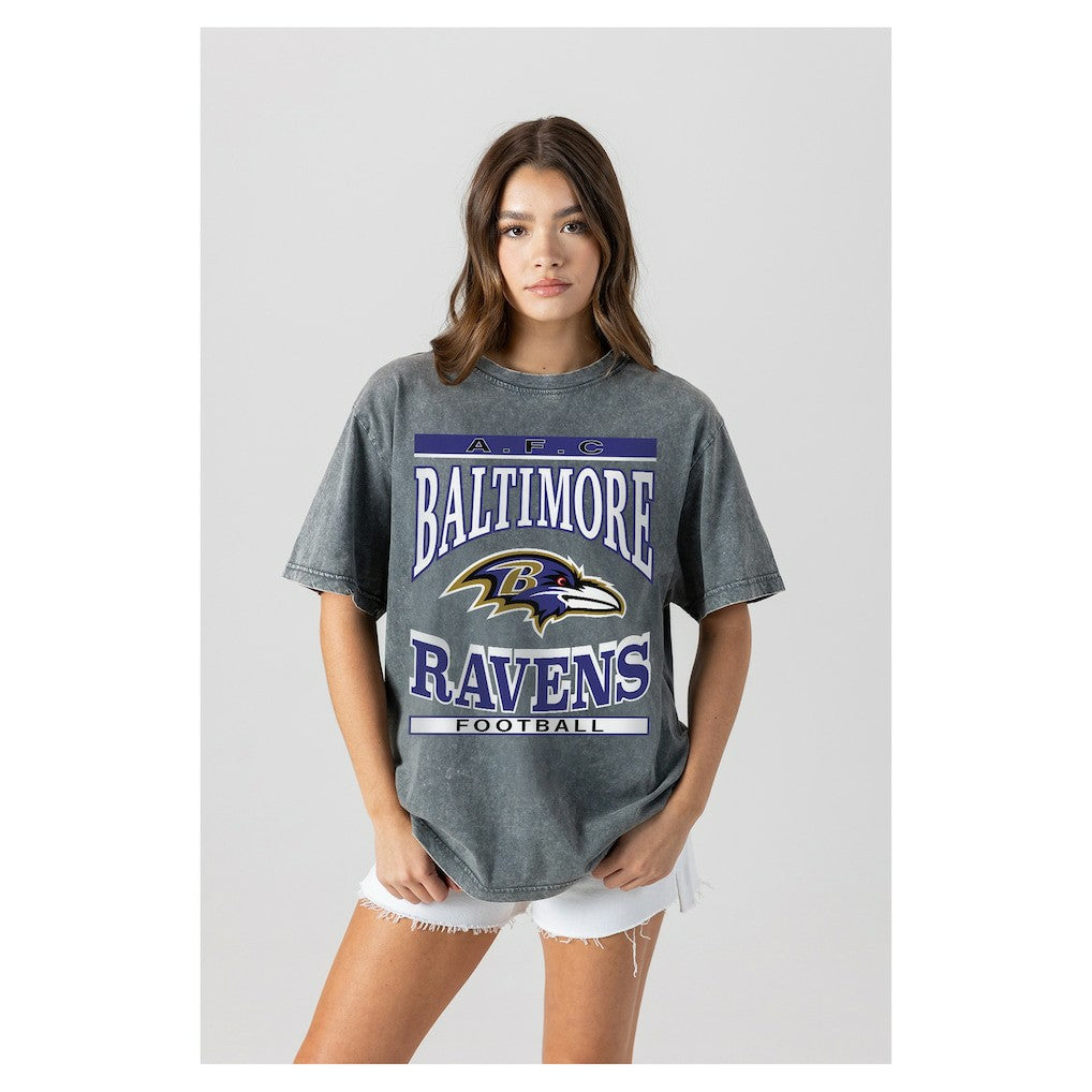 Baltimore Ravens Gameday Couture Women's Oversized Classic Grind Washed T-Shirt - Gray - NFL