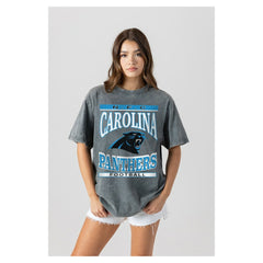Carolina Panthers Gameday Couture Women's Oversized Classic Grind Washed T-Shirt - Gray - NFL