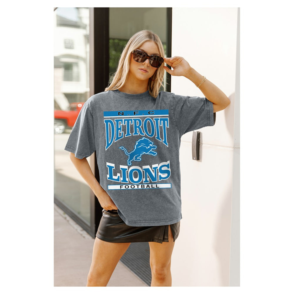 Detroit Lions Gameday Couture Women's Oversized Classic Grind Washed T-Shirt - Gray - NFL