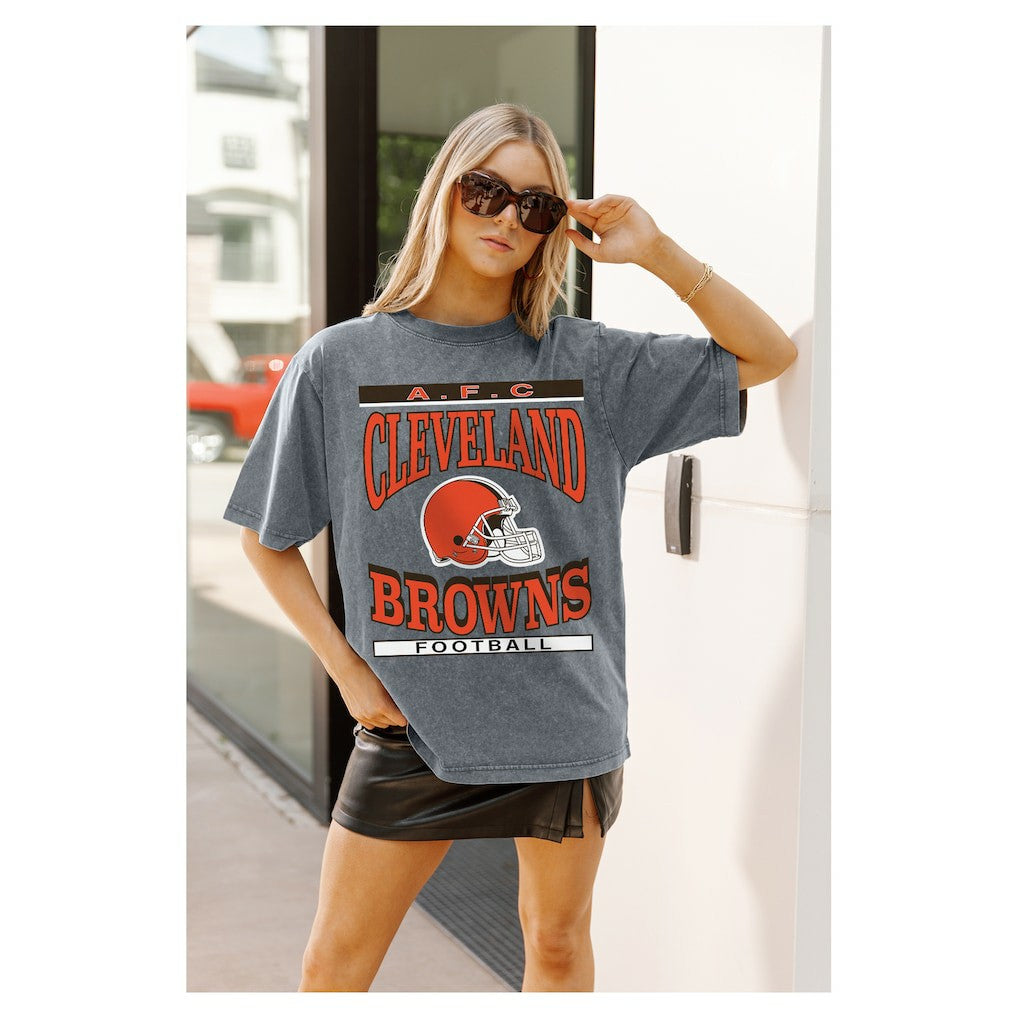 Cleveland Browns Gameday Couture Women's Oversized Classic Grind Washed T-Shirt - Gray - NFL