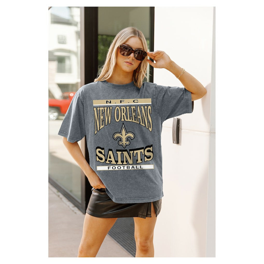 New Orleans Saints Gameday Couture Women's Oversized Classic Grind Washed T-Shirt - Gray - NFL