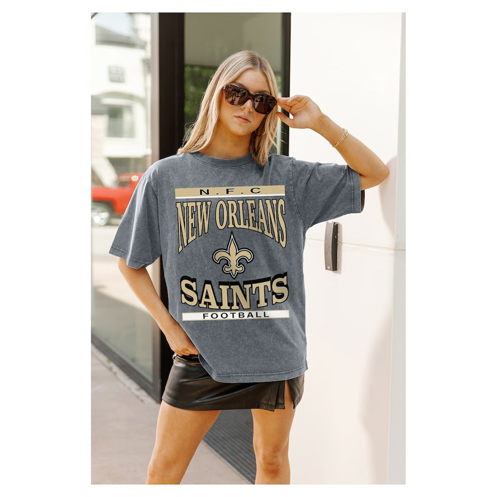 New Orleans Saints Gameday Couture Women's Oversized Classic Grind Washed T-Shirt - Gray - NFL