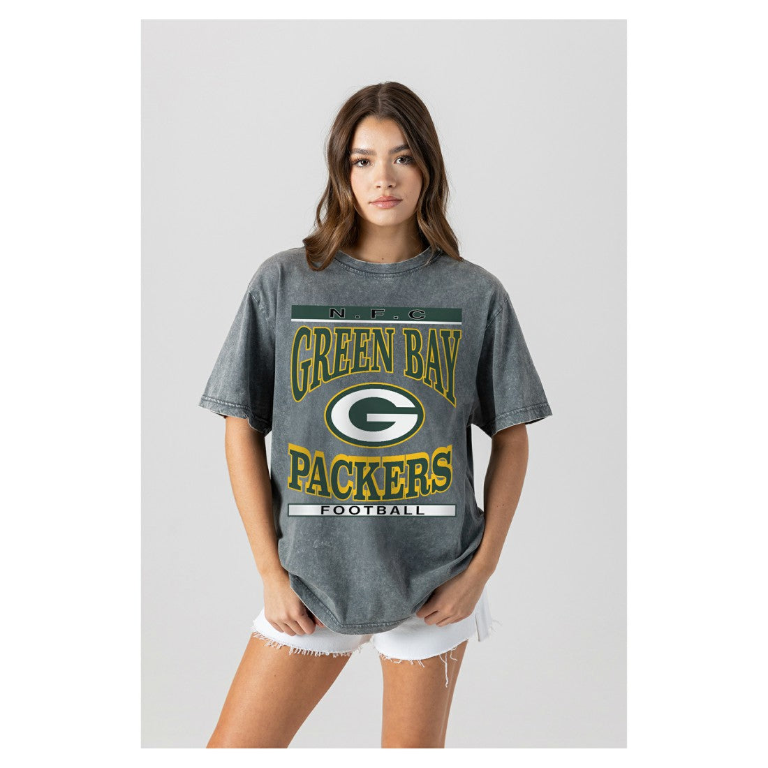Green Bay Packers Gameday Couture Women's Oversized Classic Grind Washed T-Shirt - Gray - NFL