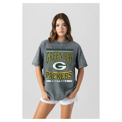 Green Bay Packers Gameday Couture Women's Oversized Classic Grind Washed T-Shirt - Gray - NFL