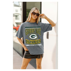 Green Bay Packers Gameday Couture Women's Oversized Classic Grind Washed T-Shirt - Gray - NFL