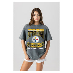 Pittsburgh Steelers Gameday Couture Women's Oversized Classic Grind Washed T-Shirt - Gray - NFL