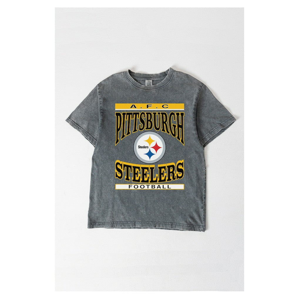 Pittsburgh Steelers Gameday Couture Women's Oversized Classic Grind Washed T-Shirt - Gray - NFL