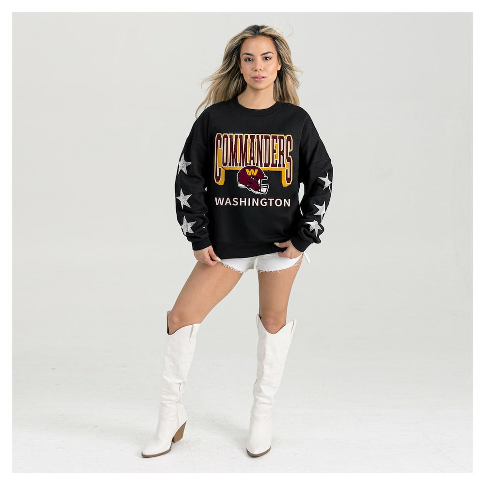 Washington Commanders Gameday Couture Women's Pure Victory Rhinestud Star-Sleeve Pullover Sweatshirt - Black - NFL