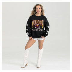 Washington Commanders Gameday Couture Women's Pure Victory Rhinestud Star-Sleeve Pullover Sweatshirt - Black - NFL